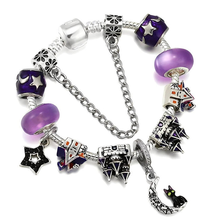 Magic Cat Purple Charm Bracelet bracelet by Unique Leather Bracelets