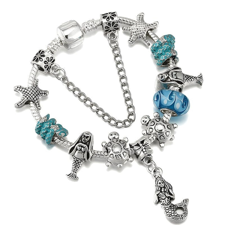 Mermaid Charm Bracelet With Vintage Blue Murano Beads bracelet by Unique Leather Bracelets