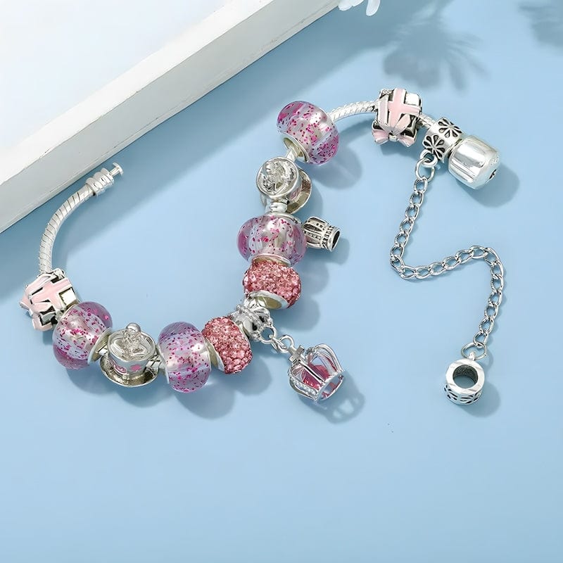 Pink Crown & Beads Charm Bracelet Charm Unique Leather Bracelets   