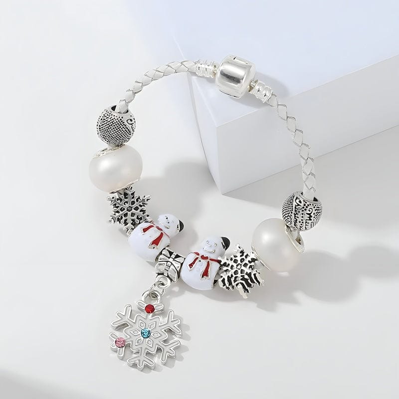 Snowman & Snowflake White Beads Charm Bracelet Charm Unique Leather Bracelets   