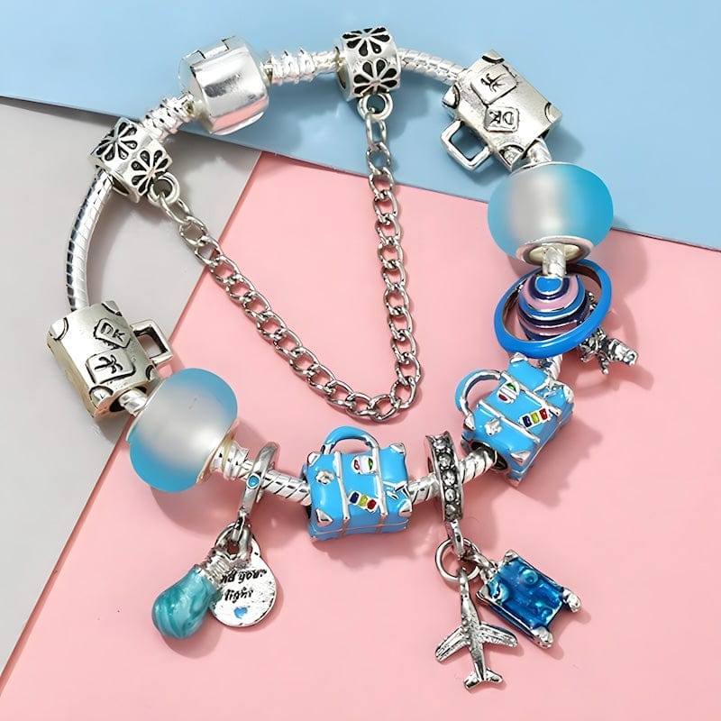 Travel Airplane Suitcase Charm Bracelet Charm Unique Leather Bracelets   