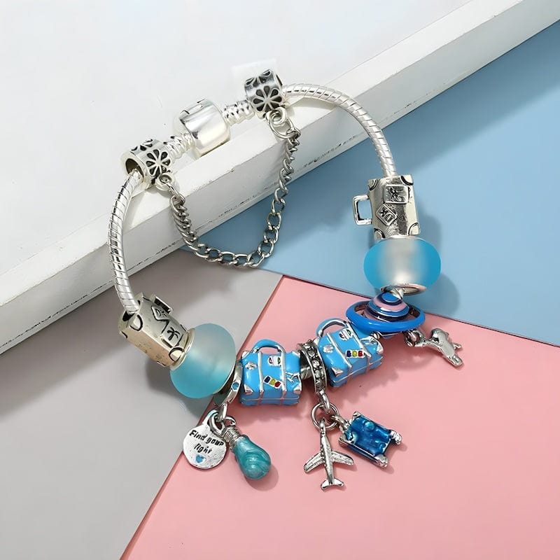 Travel Airplane Suitcase Charm Bracelet Charm Unique Leather Bracelets   