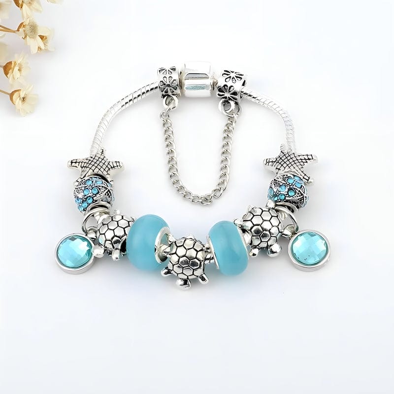 Turtle & Starfish Light Blue Charm Bracelet Charm Unique Leather Bracelets   