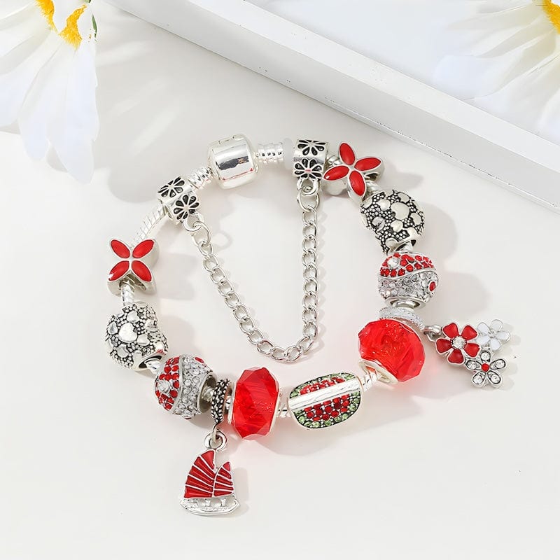 Watermelon & Flowers Red Beads Charm Bracelet bracelet by Unique Leather Bracelets