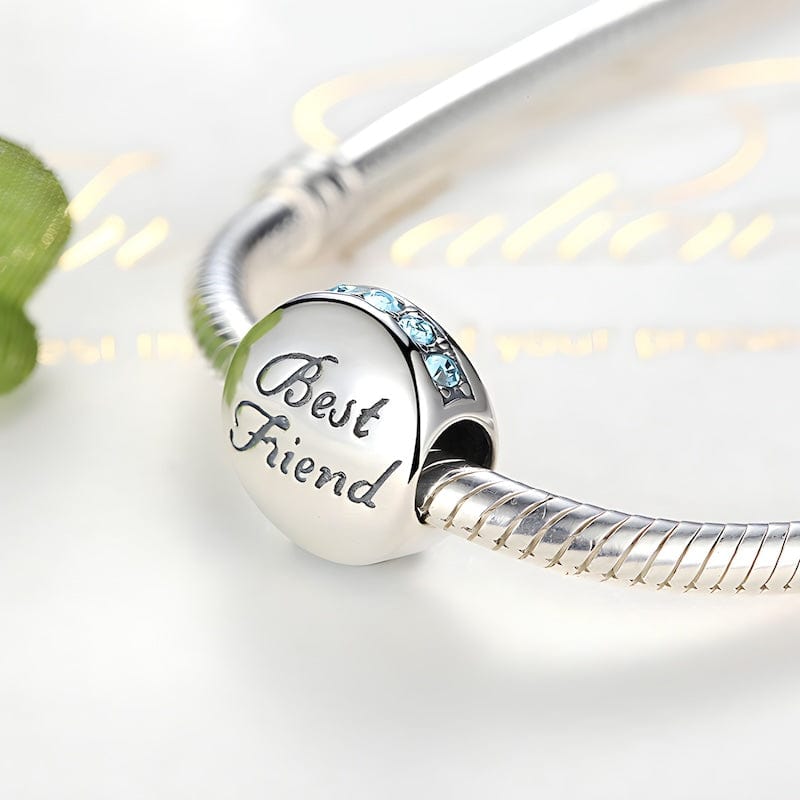 Best Friend Blue Zircon Round Charm bracelet by Unique Leather Bracelets