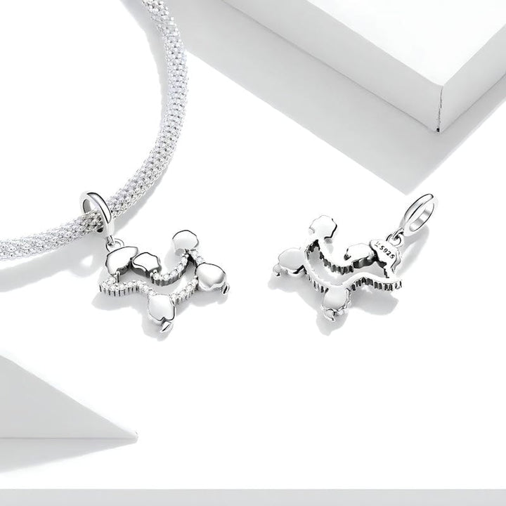 Dog Charm Poodle Sterling Silver bracelet by Unique Leather Bracelets