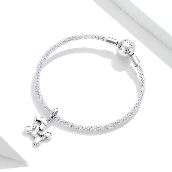 Dog Charm Poodle Sterling Silver bracelet by Unique Leather Bracelets