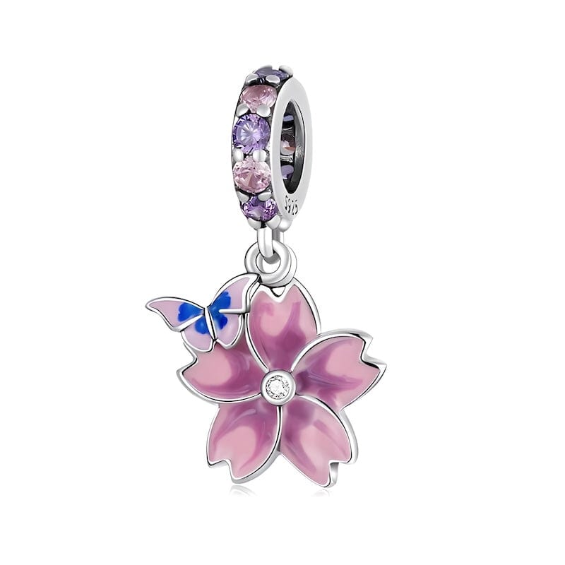 Flower Charm Sterling Silver Pink Zircons Charms Unique Leather Bracelets Silver/Pink  