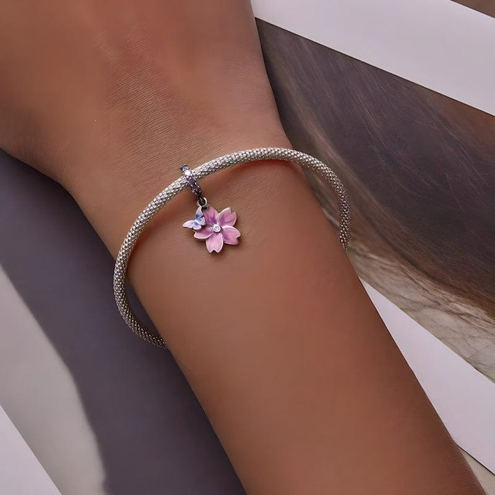 Flower Charm Sterling Silver Pink Zircons bracelet by Unique Leather Bracelets