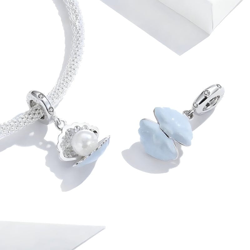 Pearl in Shell Charm Sterling Silver Zircons bracelet by Unique Leather Bracelets