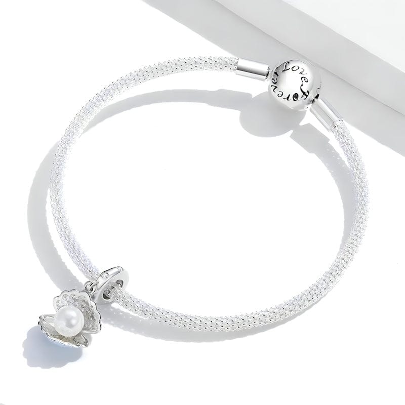Pearl in Shell Charm Sterling Silver Zircons bracelet by Unique Leather Bracelets