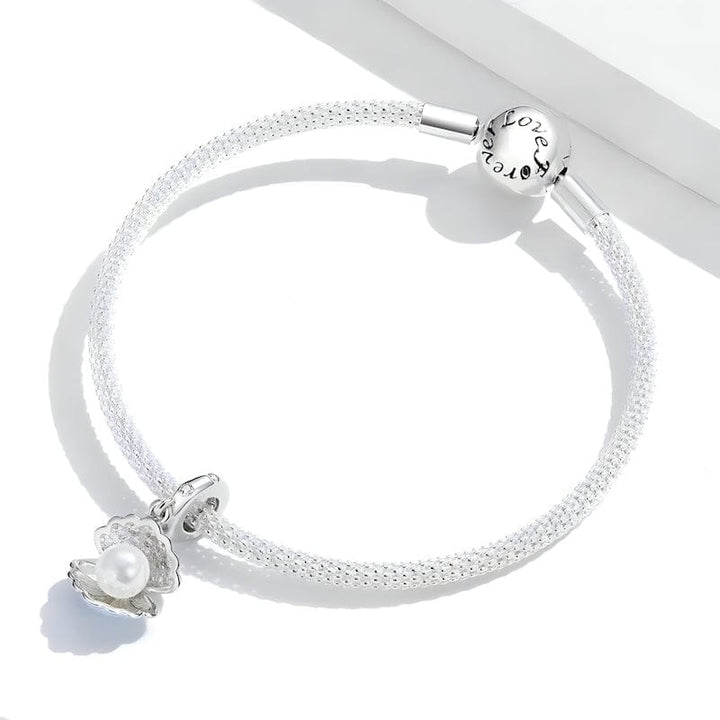 Pearl in Shell Charm Sterling Silver Zircons bracelet by Unique Leather Bracelets