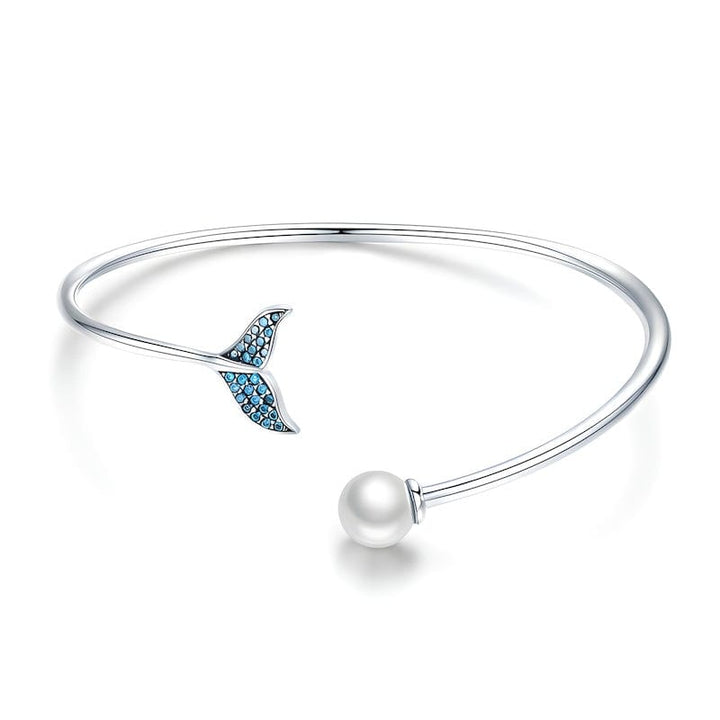 Cuff Blue Zircon Mermaid's Tail Cuff Bracelet Adjustable / Silver Unique Leather Bracelets