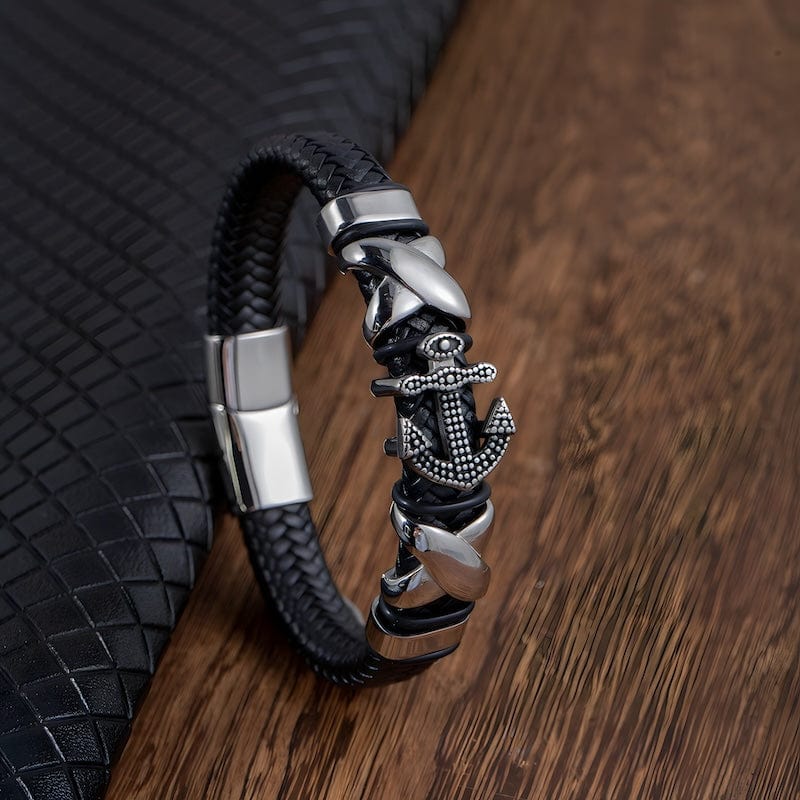 Anchor Braided Black Leather Bracelet bracelet by Unique Leather Bracelets