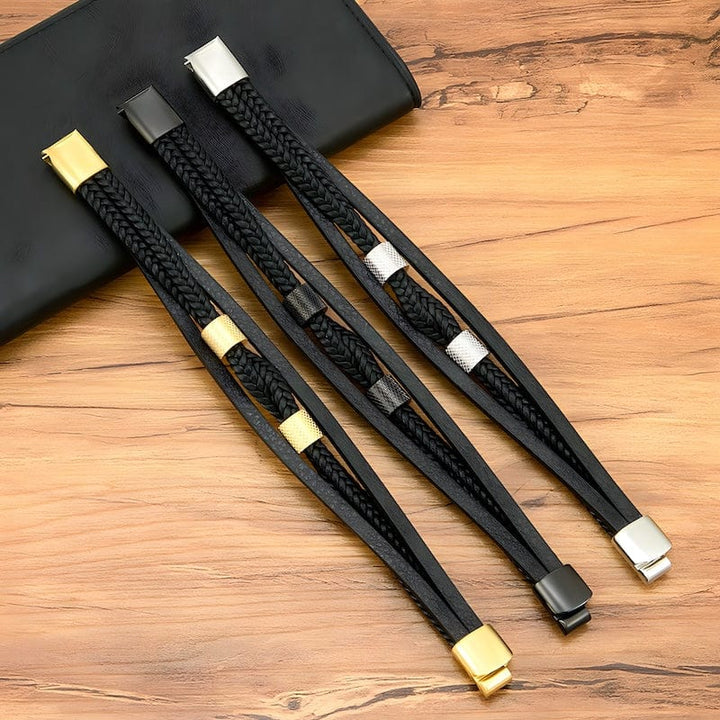 Black Leather Rope Multilayer Bracelet bracelet by Unique Leather Bracelets