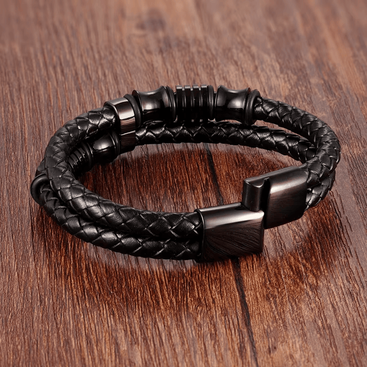Leather Black Multi Strand Leather Bracelet for Men