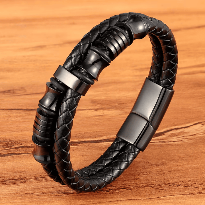 Leather Black Multi Strand Leather Bracelet for Men