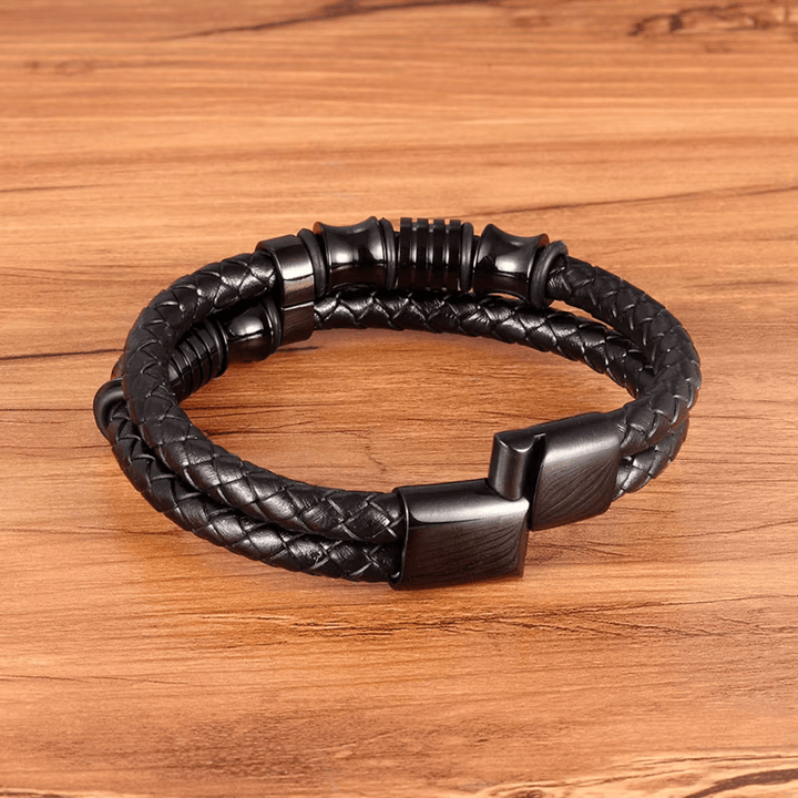 Leather Black Multi Strand Leather Bracelet for Men