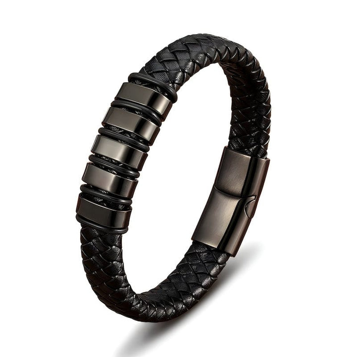 Classic Stainless Steel Braided Black Leather Mens Bracelet Leather Unique Leather Bracelets 19cm Black 