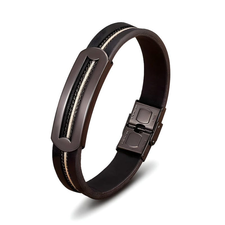 Chain Leather Design Combination Mens Bracelets Leather Unique Leather Bracelets 19cm Brown 