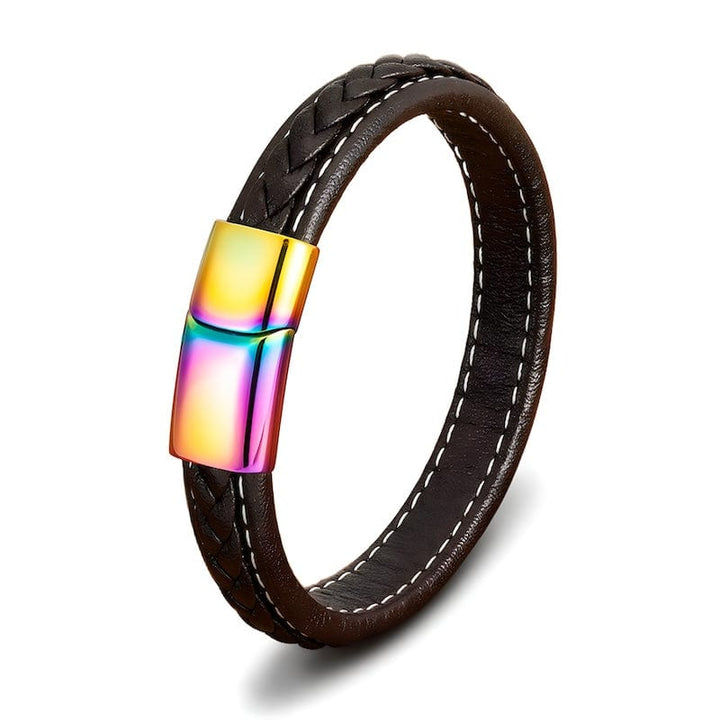Colorful Rainbow Braided Leather Bracelet Leather Unique Leather Bracelets 19cm Brown 