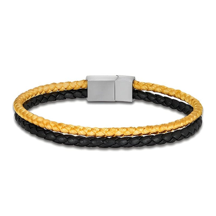 Double Color Strand Rope & Leather Bracelet Leather Unique Leather Bracelets 19cm Silver/Yellow 