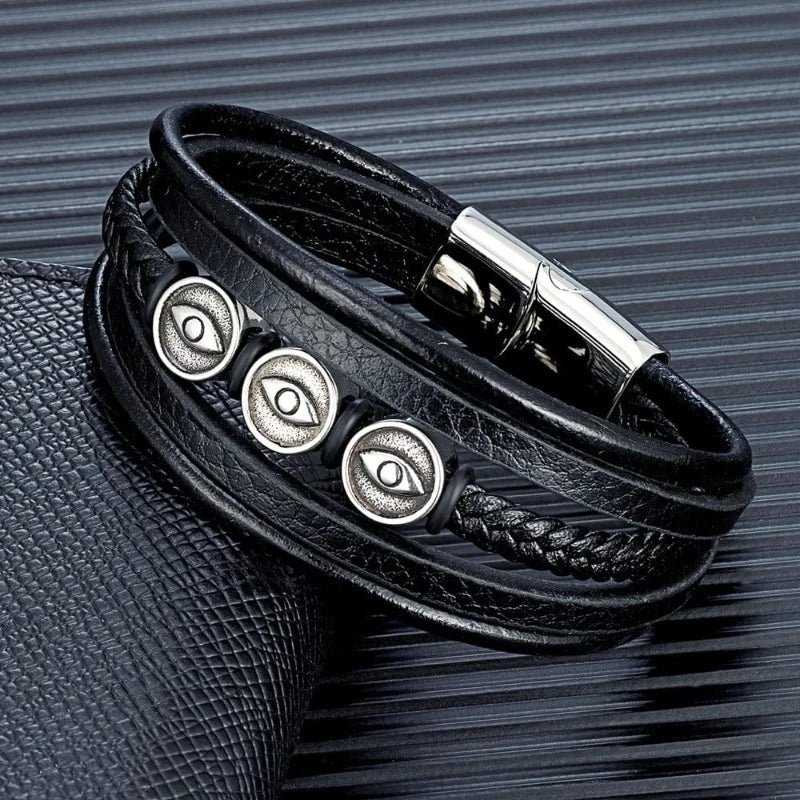 Evil Eye Multilayer Leather Bracelet Leather Unique Leather Bracelets   