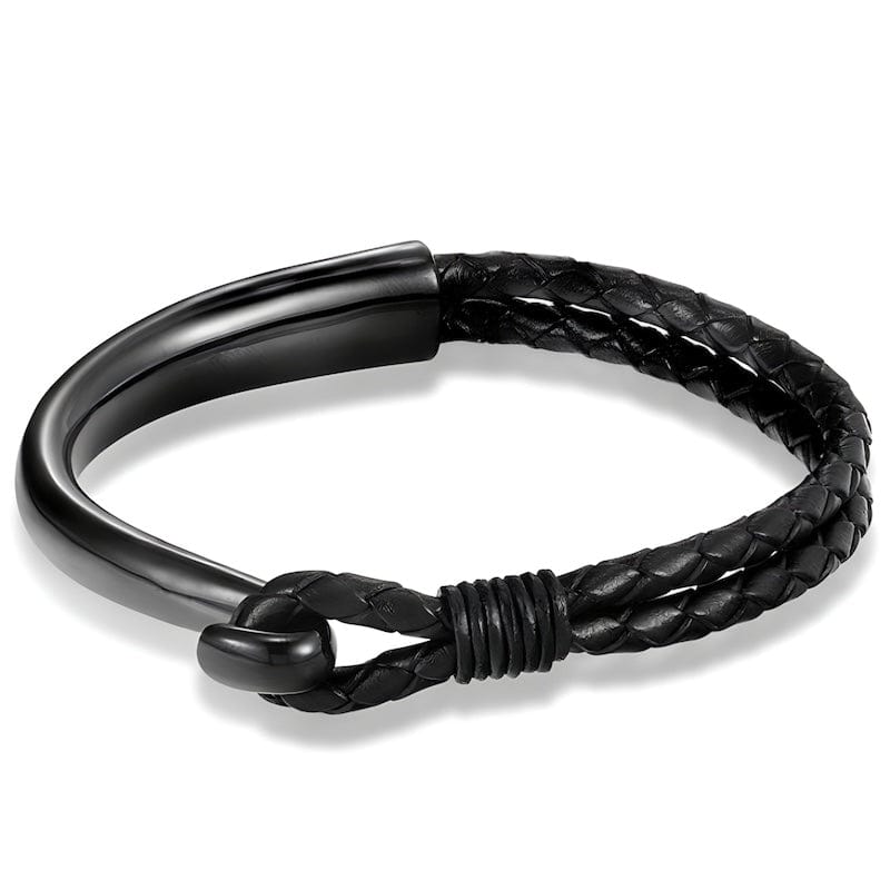 Mix of Steel & Leather Bracelet Leather Unique Leather Bracelets Black 19cm 