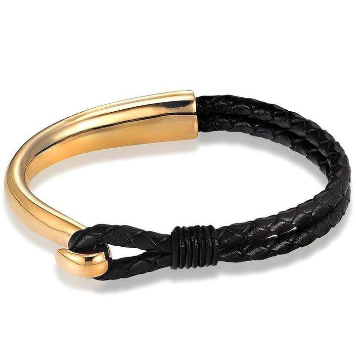 Mix of Steel & Leather Bracelet Leather Unique Leather Bracelets Gold 19cm 