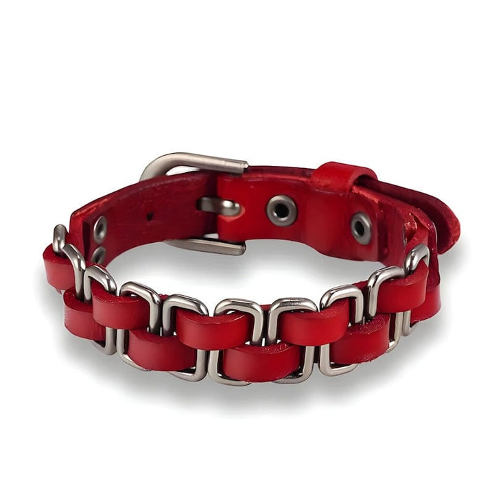 Multilayer Knitted Braid Leather Bracelet Leather Unique Leather Bracelets Silver/Red Adjustable 