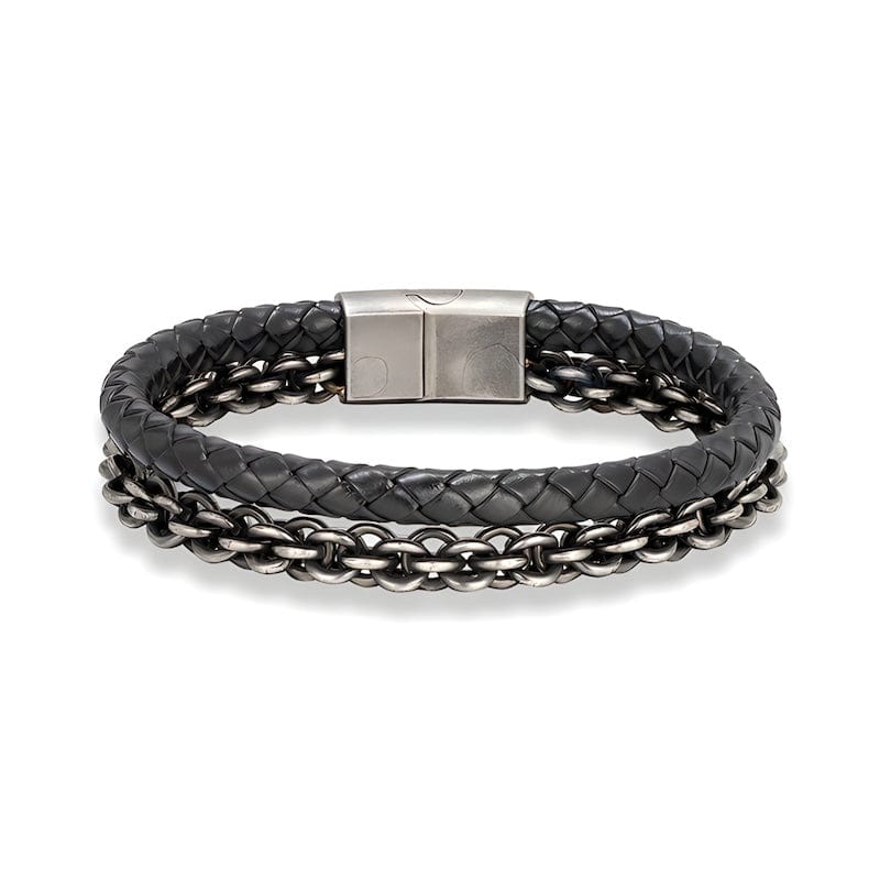 Retro Oxidized Black Geometric Link Chain Leather Bracelet Leather Unique Leather Bracelets 19cm Black 