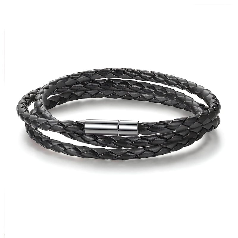 Simple Leather Wrap Bracelet With Magnet Clasp Leather Unique Leather Bracelets Silver/Black  