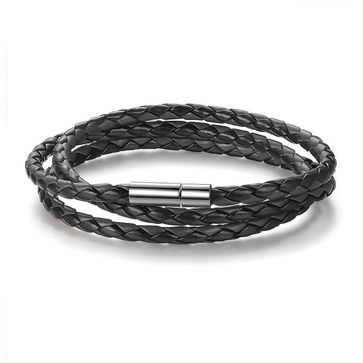 Simple Leather Wrap Bracelet With Magnet Clasp Leather Unique Leather Bracelets Adjustable Silver/Black 