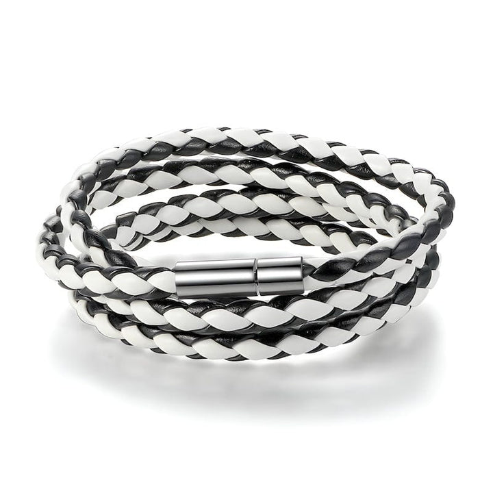 Simple Leather Wrap Bracelet With Magnet Clasp Leather Unique Leather Bracelets Adjustable White/Black 