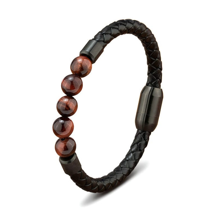 Tiger Eye Beading Braided Leather Bracelet Leather Unique Leather Bracelets 19cm Red/Black 