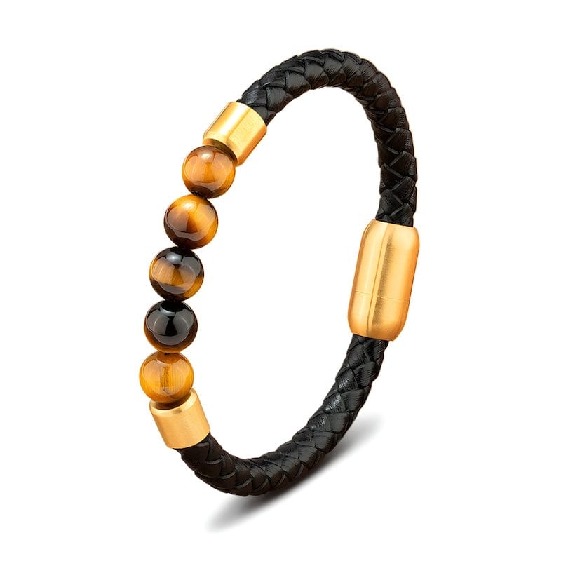 Tiger Eye Beading Braided Leather Bracelet Leather Unique Leather Bracelets 19cm Yellow/Gold 