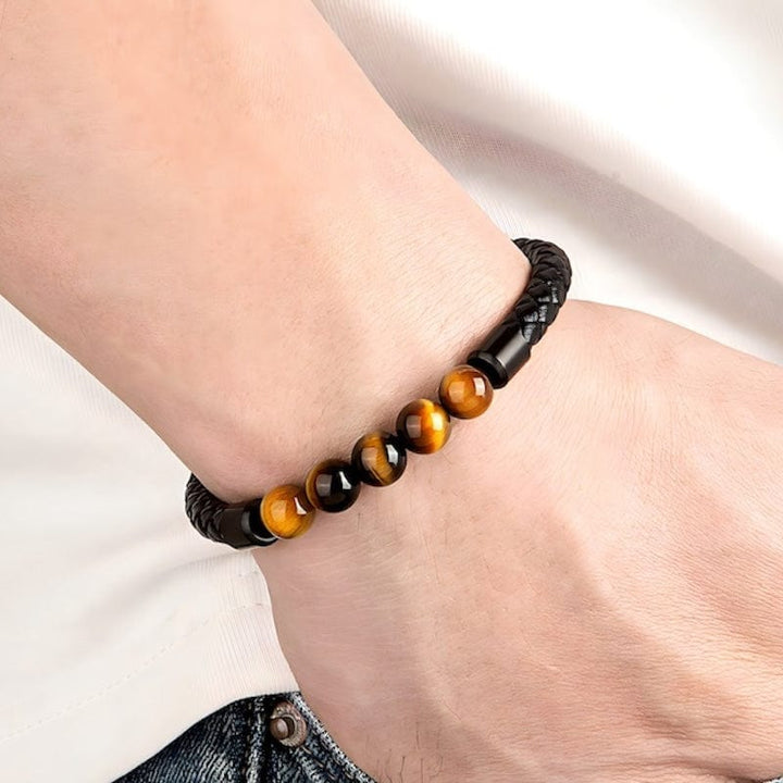 Tiger Eye Beading Braided Leather Bracelet bracelet by Unique Leather Bracelets