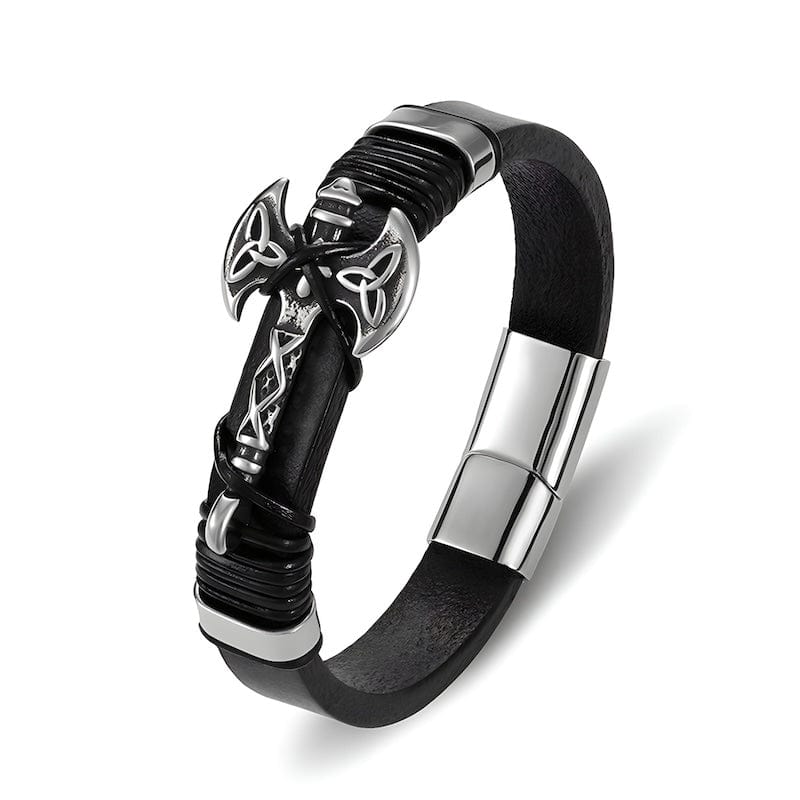 Viking Axe Black Leather Mens Bracelet bracelet by Unique Leather Bracelets