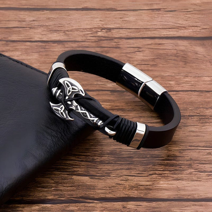 Viking Axe Black Leather Mens Bracelet bracelet by Unique Leather Bracelets