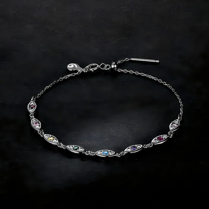 Colorful Zircons Evil Eye Bracelet Link Chain Unique Leather Bracelets   