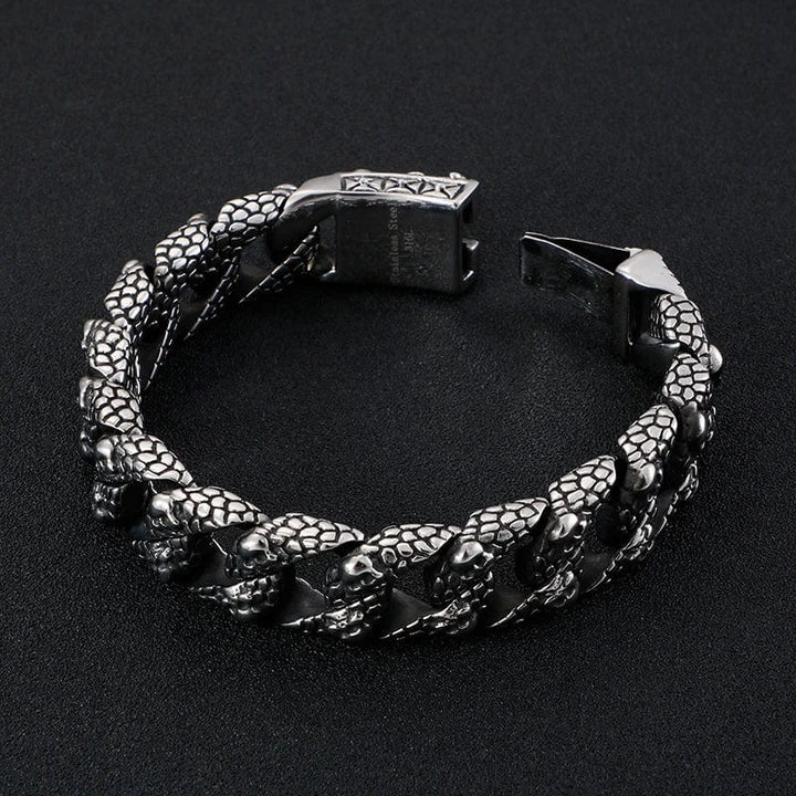 Gothic Men's Skull Bracelet - Stainless Steel Franco Curb Chain Skeleton bracelet by Unique Leather Bracelets