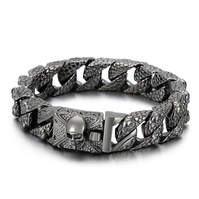 Gothic Men's Skull Bracelet - Stainless Steel Franco Curb Chain Skeleton bracelet by Unique Leather Bracelets