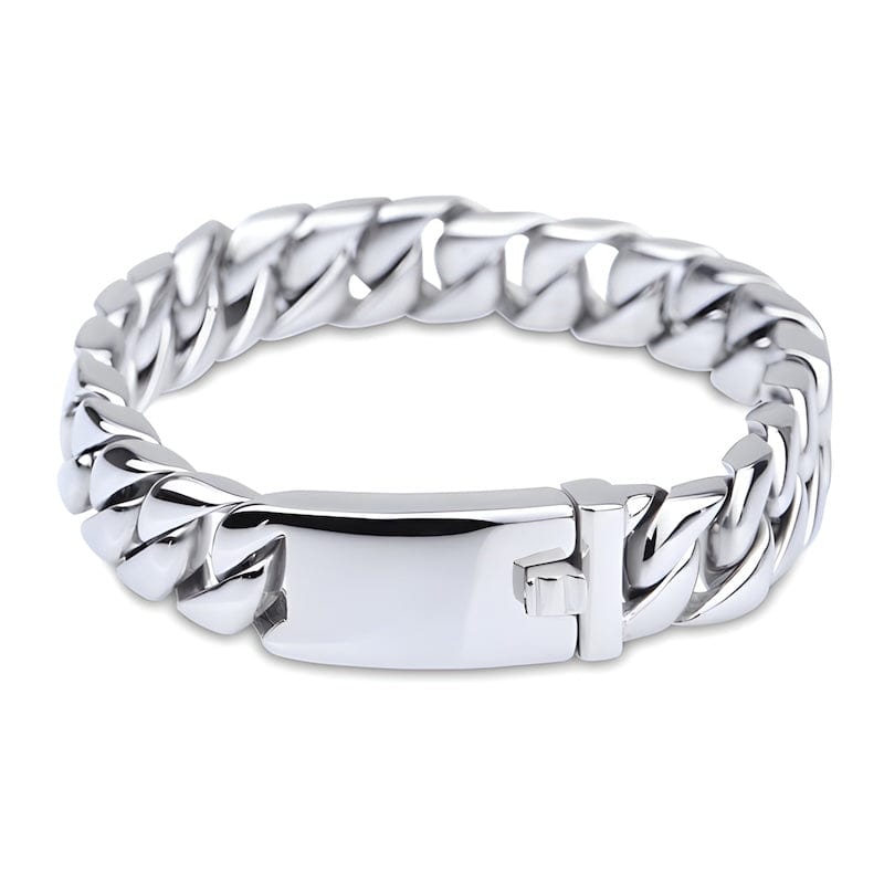 Wide Chain Stainless Steel Double Link Bracelet Link Chain Unique Leather Bracelets 20cm Silver/Glossy 