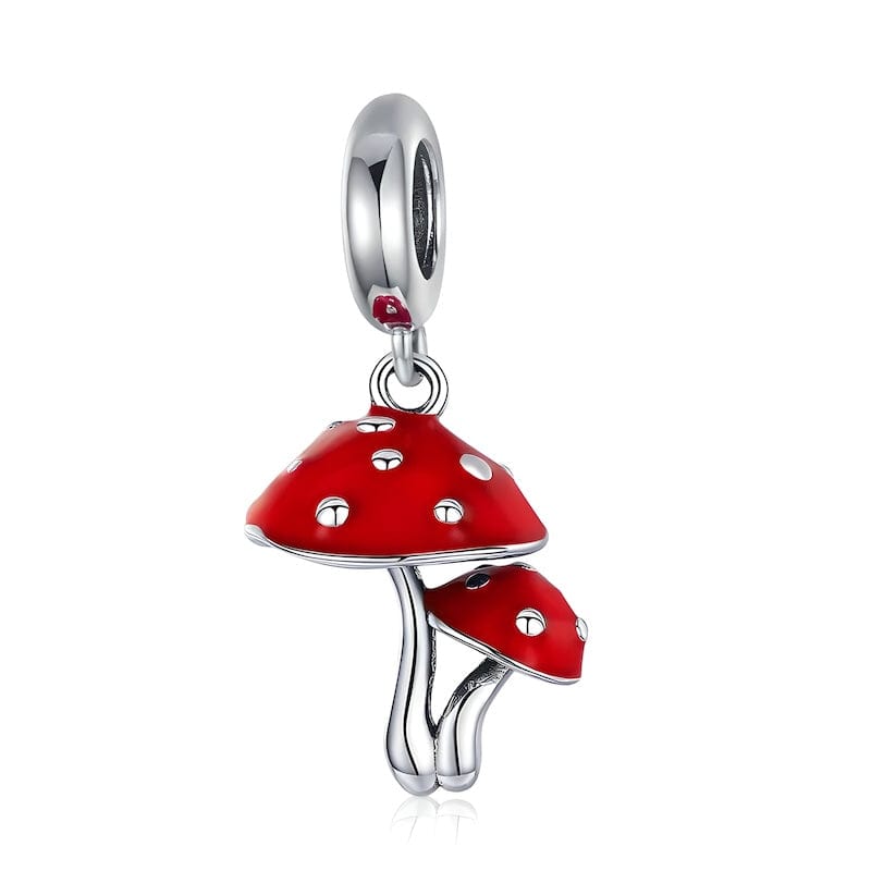 Mushroom Charm Sterling Silver Charms Unique Leather Bracelets Silver/Red  