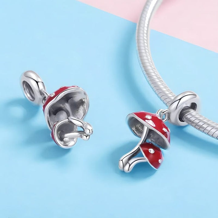 Mushroom Charm Sterling Silver Charms Unique Leather Bracelets   
