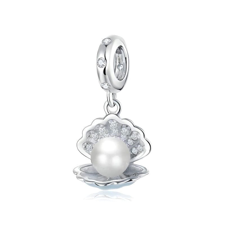 Pearl in Shell Charm Sterling Silver Zircons Charms Unique Leather Bracelets Silver/Blue  