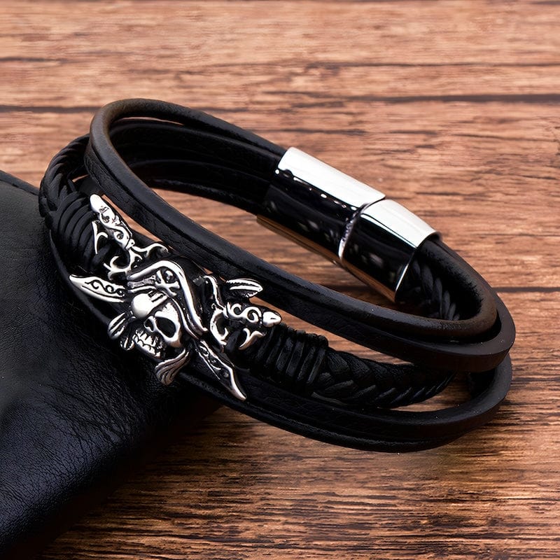 Pirate Braided Black Wrap Bracelet Wrap Unique Leather Bracelets   