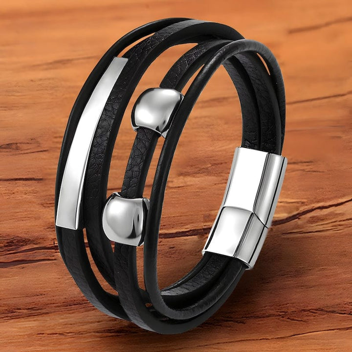 Silver Beads Black Leather Bracelet bracelet by Unique Leather Bracelets