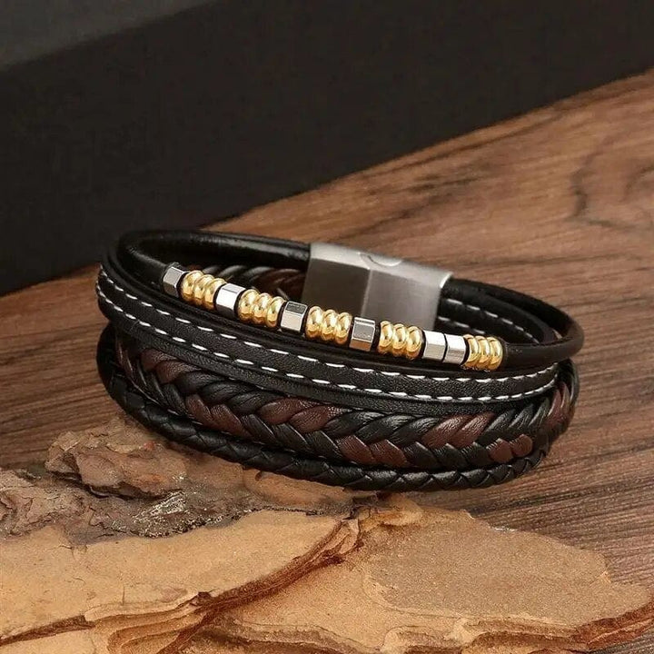 Wrap Bracelet Leather Mens Stack Bead Cross Wrap Unique Leather Bracelets   