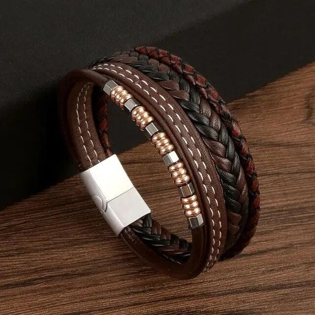 Wrap Bracelet Leather Mens Stack Braid Charm Wrap Unique Leather Bracelets 18.5cm Brown/Black 